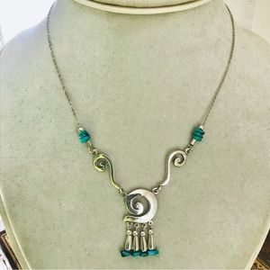 Native American Vintage Handmade Sterling Silver Real Turquoise Pendant Necklace
